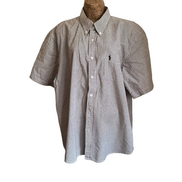 Ralph Lauren Striped Button-Down Short Sleeve Shirt XXL Cotton Brown/Cream - Picture 3 of 10